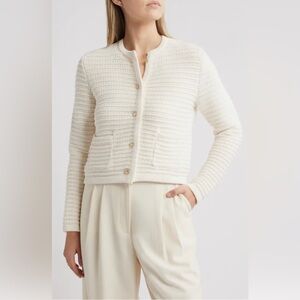 NWT Caslon - Textured Sweater Pima Cotton Cardigan in Ivory Cream - Size XS
